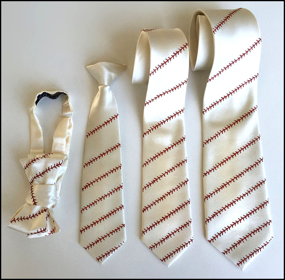 Set of ties with baseball pattern on a white background