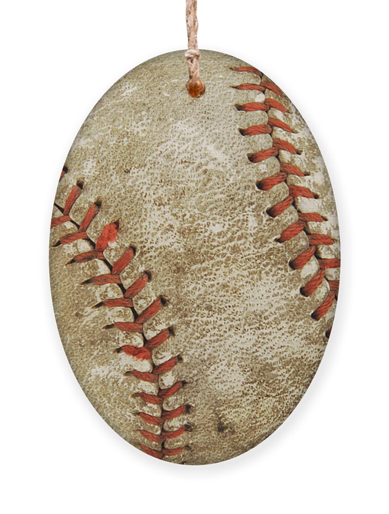 Baseball Wooden Christmas Oval Shaped Ornament on a white background