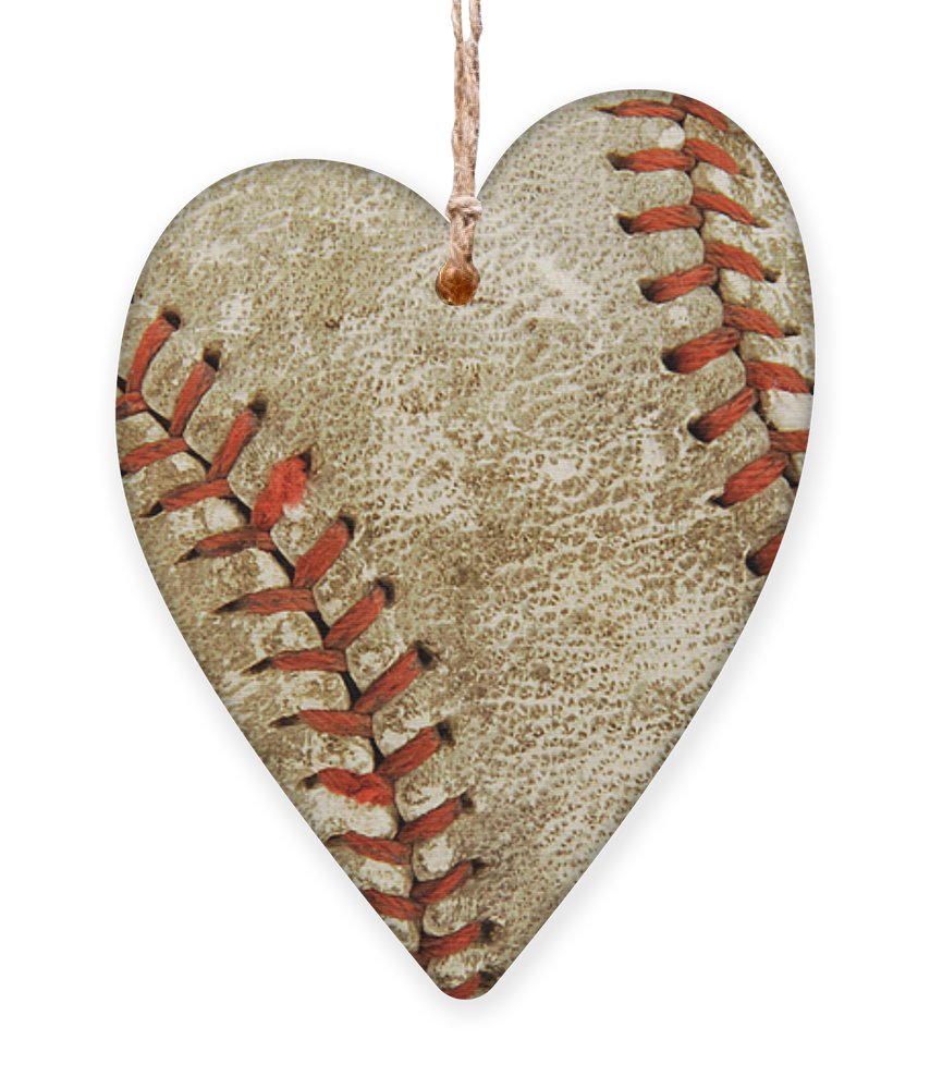 Baseball Wooden Christmas Heart Ornament on a white background