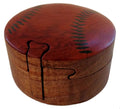 Wooden Baseball Puzzle Box with a lid featuring a cut-out design on a white background